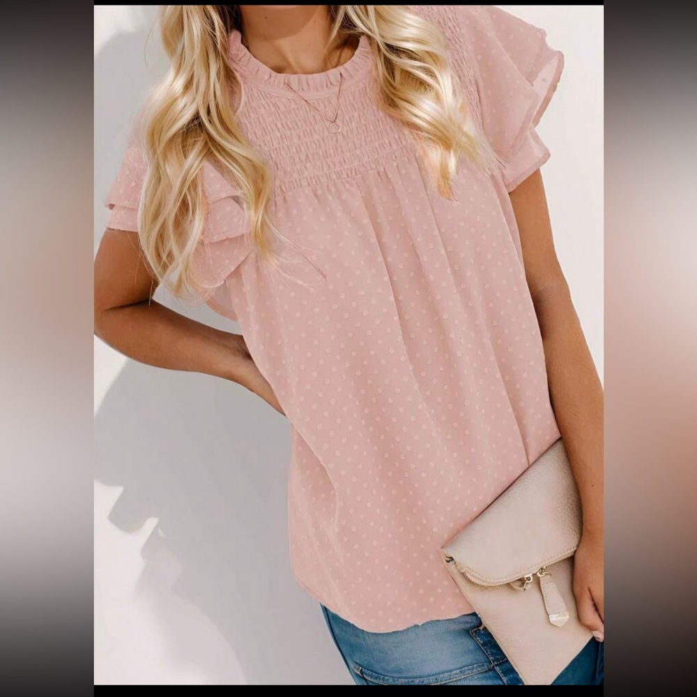 SHEIN Size XL Pink Flowy Blouse with Smocking Detail